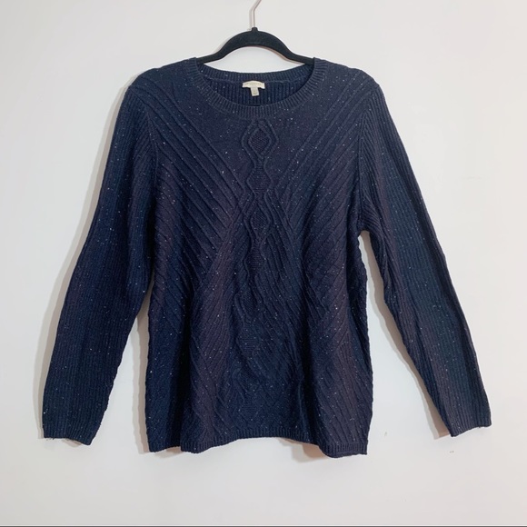 Talbots Sweaters - Talbots Navy Cable Knit Sweater Womens Large Cotton Blend Classic